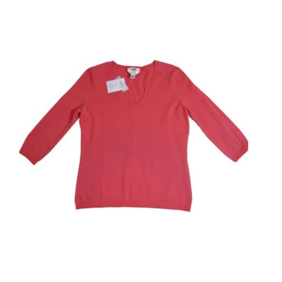 TALBOTS CORAL PEACH ORANGE PINK SWEATER PS - Picture 2 of 6